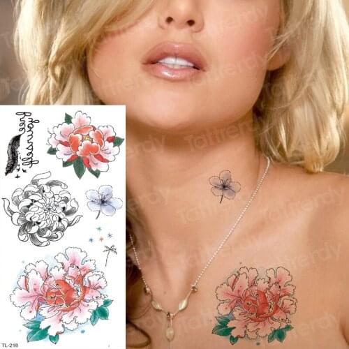 Flower Temporary Tattoos for Women Neck Hand Tattoo Sticker Peony Rose Girls Fashion Body Art Waterproof Arm Fake Tatoo Water