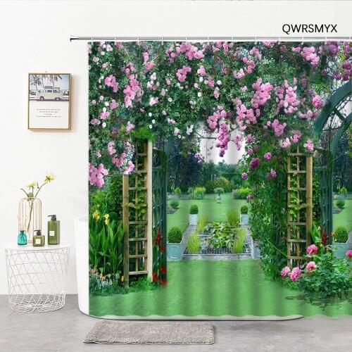 Garden Scenery Shower Curtain Plant Flower Natural Landscape Bathroom Curtains Living Room Bedroom Decor Wall Bathroom Products