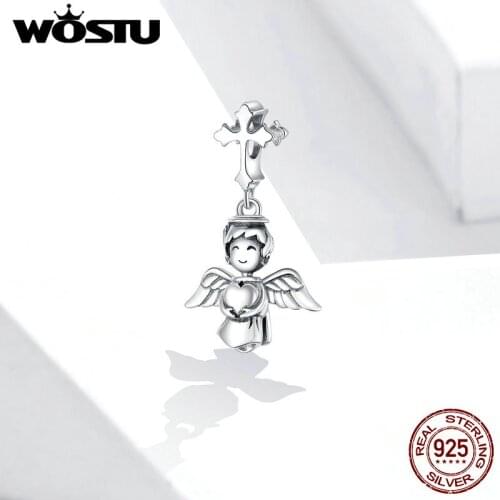 Wostu 100% 925 Sterling Silver Smiling Angel Beads Pendant Charm for Women Original Silver Bracelet or Neckalce Jewelry BSC316
