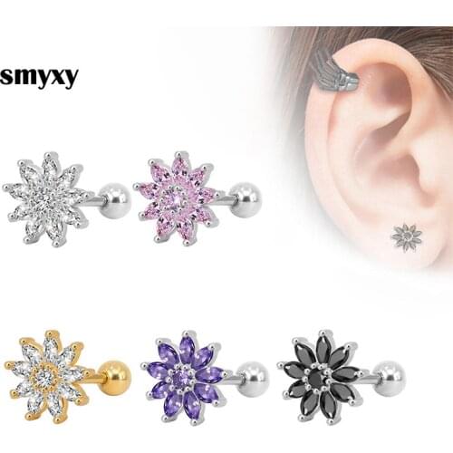 Women Simple Flower snowflake Earrings Titanium/Stainless Steel Zircon Ear Studs Piercing Jewelry Cartilage Helix Ear Bone Nail