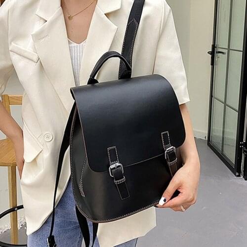 Simple Contrast Color PU Leather Backpacks For Women 2021 Fashion Female Double Shoulder Bags School Teenagers Girls Rucksack