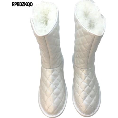 Genuine leather new brand women winter boots furry handmade knee high white flat sheepskin australian snow slip on long shoes