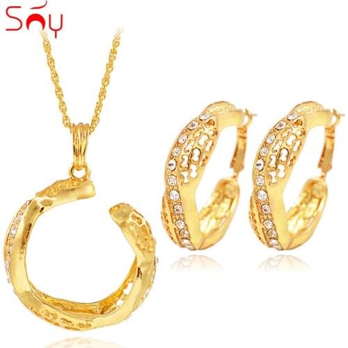 Sunny Jewelry Romantic Jewelry Sets For Women Necklace Earrings Pendant Twisted Cubic Zirconia Dubai Jewelry Sets For Engagement