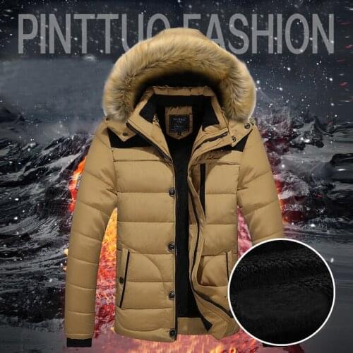 Winter Warm Mens Cotton Coat Jackets Fur Collar Hooded Casual Plus Size Cotton-padded Men Plus Thick Jacket Waterproof Outerwear