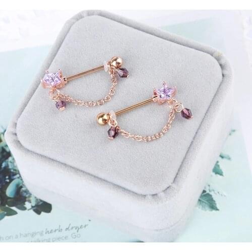 2pcs Fashion Barbell Nipple Ring Piercing Bar Rings Jewelry Creative Punk Body Jewellery High Quality Zircon Heart Rings Women