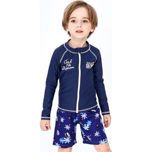 2021 New 2-10 Years Children Swimsuit Boy Swimwear Surfing Diving Suit Sun Protection Jacket Sports Beach Shorts Two Piece Set