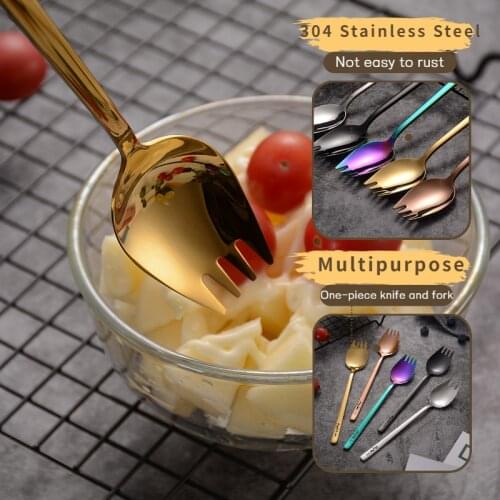 2Pcs Spoon Fork Long Handle Salad Spoons Stainless Steel Cutlery Dessert Tableware Reusable Multifunction Fashion Dinnerwar