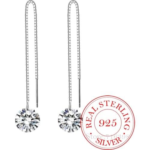 925 Sterling Silver Cubic Zirconia CZ Long Drop Earrings for Women Korean Earrings 2020 Earings Fashion Jewelry
