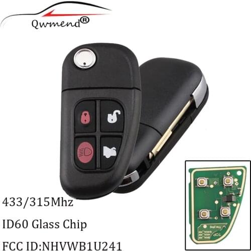QWMEND 4 Bottons Car Auto Flip Remote Key for Jaguar X-Type S-Type 1999-2009 XJ XJR 2002-2008 433MHz 315Mhz 4D60 chip NHVWB1U241