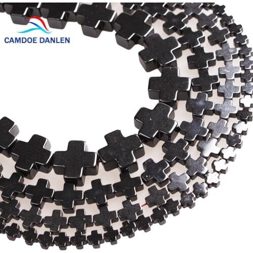 CAMDOE DANLEN Natural Stone Cross Shape Black Hematite Loose Beads 6x6 10x10MM DIY Findings Bracelet Jewelry Making Accessories