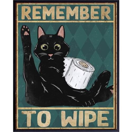 Cat Bathroom Decor Remember to Wipe Cat Tin Sign Poster Funny Bathroom Decor Bathroom Wall Art Bath Wall Decor Cat Wall Art
