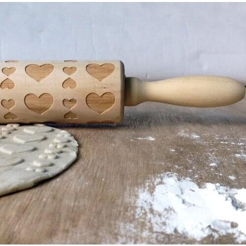 Wood Rolling Pins Heart Type Embossing Rolling Pin 3D Printing Dough Cookies Roller for Lover Gifts Baking Tool wedding Food