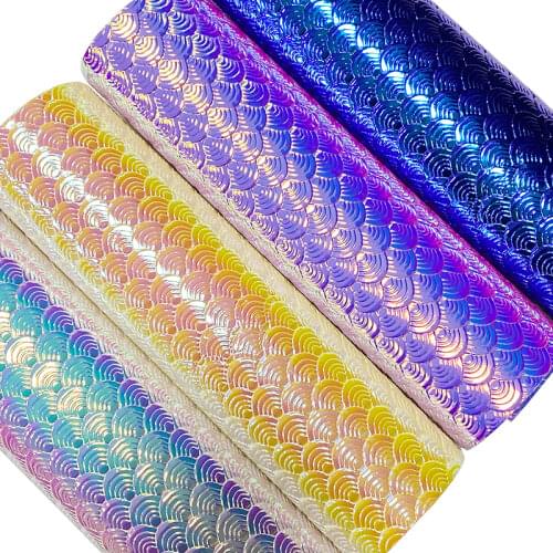 135x30cm Fish Scale/Mermaid Skin Pattern Design Embossed PU Holographic Metallic Faux Fabric Leather Sheet for Bag/Handbag/Craft