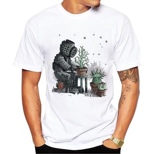 TEEHUB Hipster Coral Garden Men T-Shirt Retro Astronaut Planting Printed Short Sleeve Tshirts Fashion t shirts Cool Tee