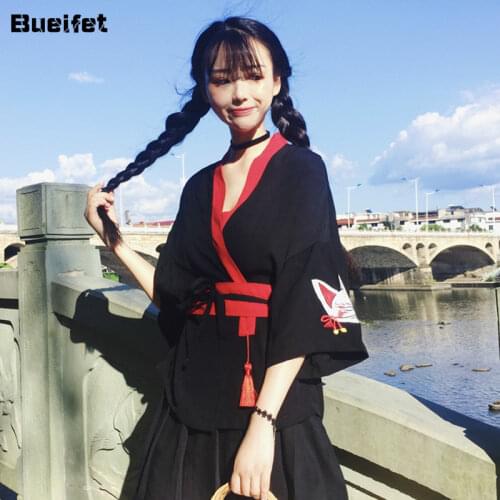 Japanese Retro Kimono Loose Cardigan Black Embroidered Streetwear Fashion Blouse Women Traditional Causl Coat Japannese Kimono