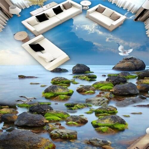 Beibehang painting of any size three-dimensional wallpaper sea stone seaside sky floor tiles to draw papel de parede 3d flooring