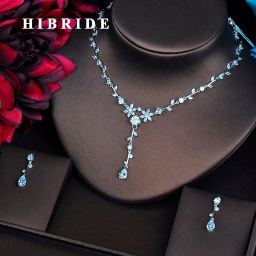 HIBRIDE Beautiful Flower Clear Cubic Zirconia Jewelry Sets For Women Earring Necklace Set Wedding Dress Accessories Gifts N-492