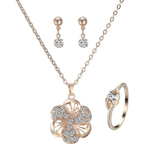 Fashion Electric fan pendant Necklace Earring Ring gold Jewelry Set for Women Lady Girl Wedding Engagement Party jewelry Gift