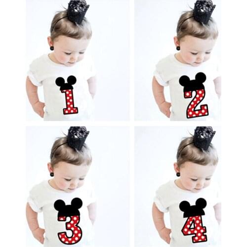 Summer T-shirt For Boys Girls Tees Short Sleeve Number Printing Boys Birthday Tops Mini Mouse 1 2 3 4 Years Old Girls Clothing