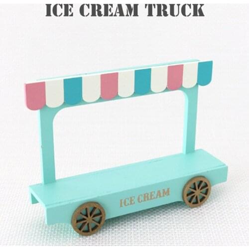Dollhouse Miniature Furniture Toy Wood Ice Cream Van Cart Model Doll House Life Scene Accessories