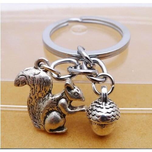 Alloy Squirrel Fruit Fashion Keychain Ancient Silver Jewelry Car Waist Bag Gift Pendant