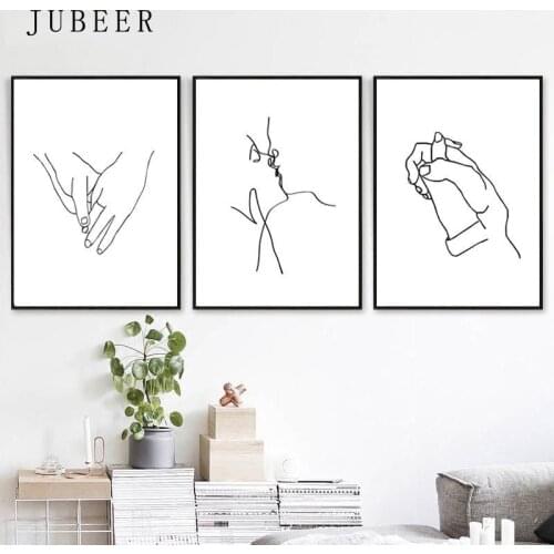Love Art Line Painting Set of 3 Prints Kissing Art Holding Hands Romantic Gifts Simple Posters and Prints Nordic Decoration Home