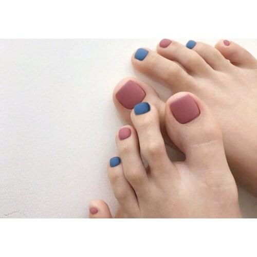Matte cream pink and blue hire pure color false nails for toe Summer cute toe nails short size lady full nail tips Nail art