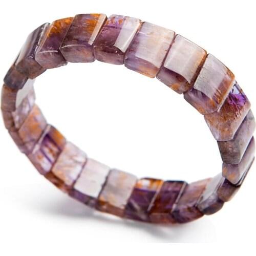 Genuine Natural Purple Gold Titanium Cacoxenite Rutilated Quartz Crystal Women Jewelry Stretch Bracelet