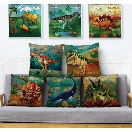 Jurassic Dinosaur Animal Throw Pillow Cover 45*45cm Cushion Covers Linen Pillows Cases Sofa Home Decor Cartoon Pillow Case