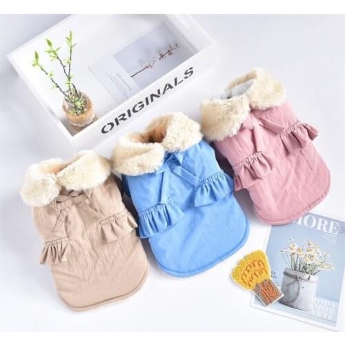 New Dog Cat Hoodie Clothes Fur Collar Pet Puppy Jacket Winter Warm Clothes For Small And Medium Dogs Apparel 6 Sizes 3 Colours