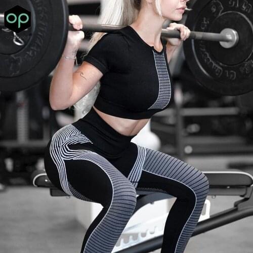New 2021 2Piece Womens Clothing Tracksuit Wives Seamless Gym Yoga Sport Set Top+Leggings For Fitness Home Clothes Ropa De Mujer