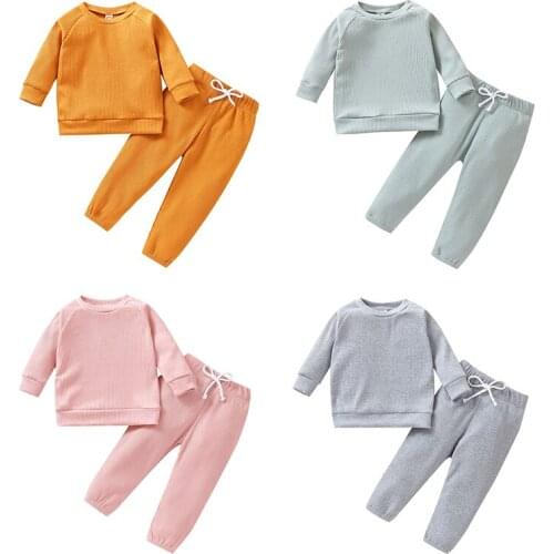 Autumn Winter Baby Clothing Set Long Sleeve Tops+Pants 2Pcs/Lot Solid Color Comfortable For Boys Girls Costume Outfit Infant
