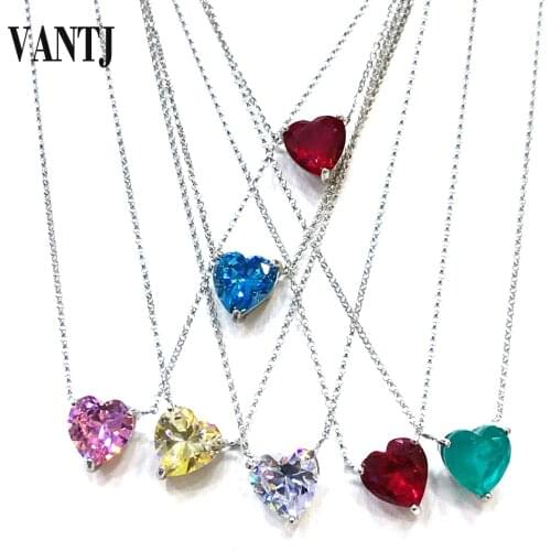 Sterling Silver 925 Necklace Choker simple Heart Gemstone Emerald Diamond Ruby Aquamarine White Gold Women Jewelry Party Gift