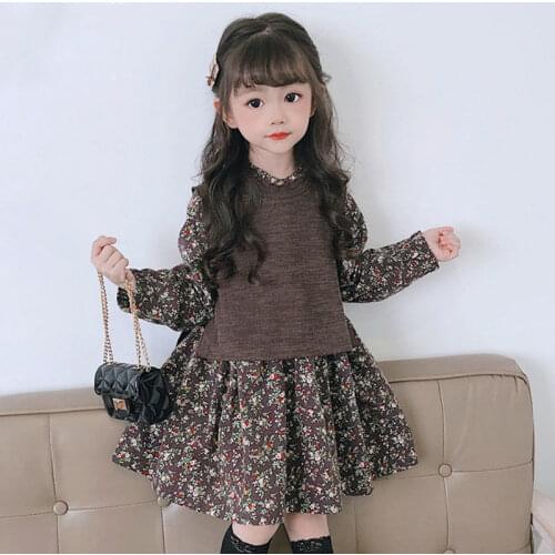 Girls Dress Two-Piece Long 2021 Spring Autumn New Pure Cotton Hedging Long-Sleeved Baby Clothing 2-12 Years Old