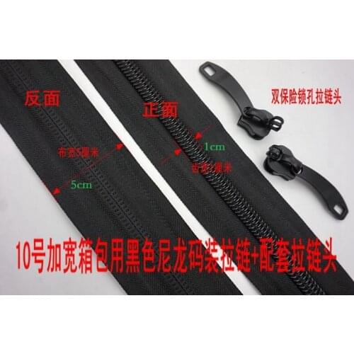 A bundles zipper over size 10# nylon 10M zip+6pcs pullers double sliders used for Password box Luggage trolley case tents