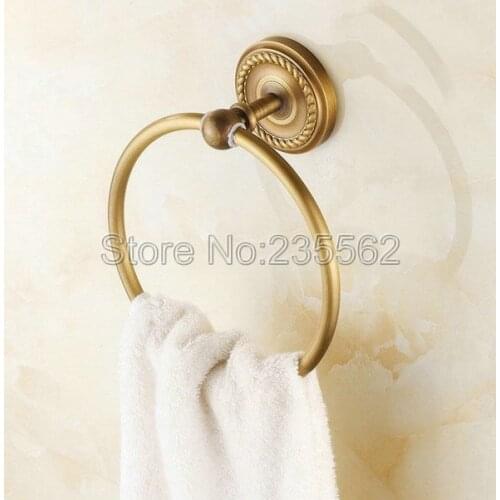 Retro Antique Brass Round Bathroom Towel Ring Towel Rack Holder Wall Mounted lba273