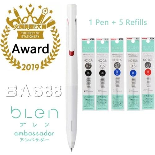 Stationery Award Japanese Zebra Blen Ballpoint Pen with 5 Refills Set 0.7/0.5 Student Office Pen Writing Supplies BA88