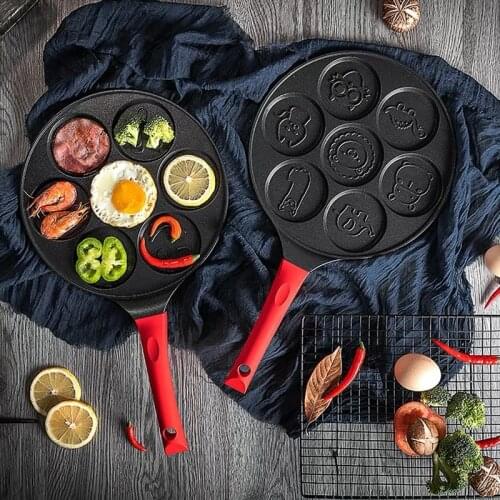 DIY 7 Hole Fried Egg Burger Pan Non-stick Ham Pancake Maker Silicone Handle Suitable Gas Stove Cookware Kitchen Home Accessories