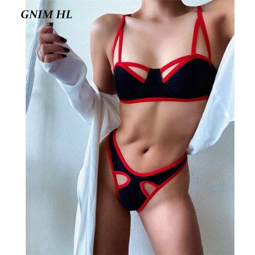GNIM Sexy Hollow Out Bikini Swimwear Women Push Up 2020 Summer High Cut Swimsuit Two Pieces Beachwear Bather Suit Women Biquini