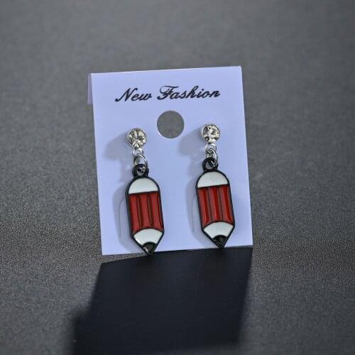 Lovely Red Pencil Drop Earrings Personality Funny Long Dangle Earring For Women Girl Kid Fashion Jewelry Pendientes
