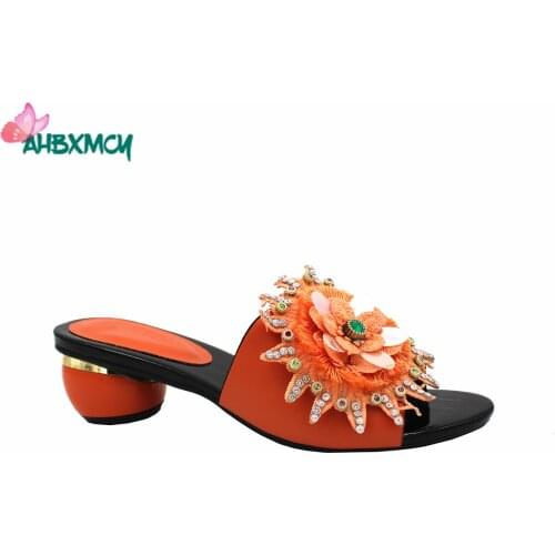 Crystal Design Pretty Women Shoes in Orange Color Fashionable Italian Mature Women Shoes with Shinning Crystal for Wedding