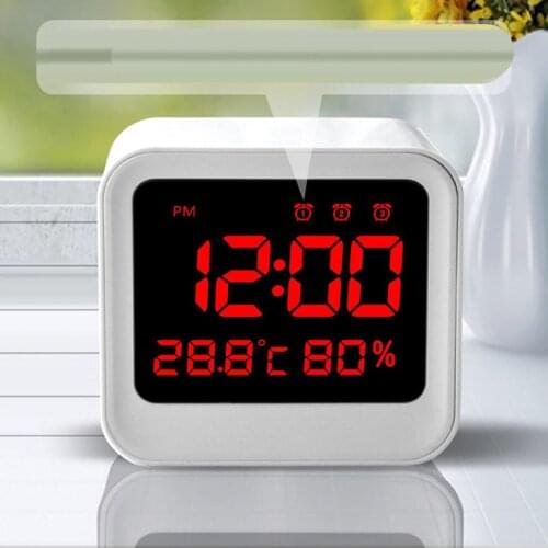 3 Groups of Alarm Clock Digital LED Table Alarm Day Night Clock 12/24 Hour Display with Temperature + Air Hygrometer