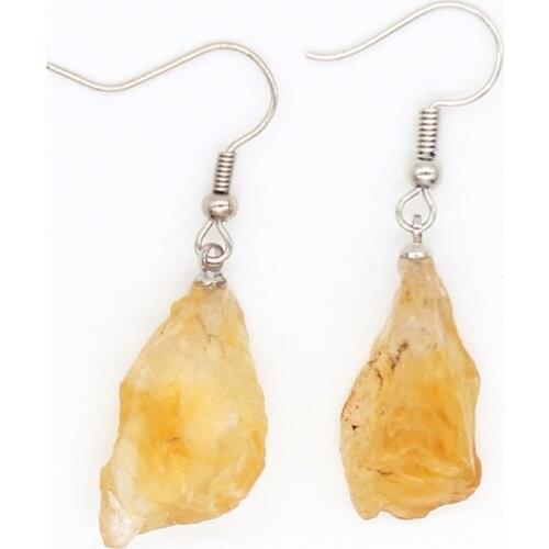Trendy-beads Popular Silver Plated Irregular Shape Natural Yellow Citrines Drop Earrings For Christmas Jewelry