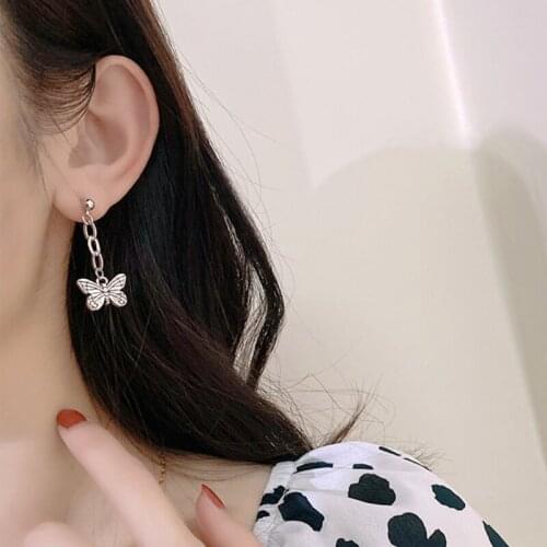 U-Magical Hiphop Long Tassel Butterfly Dangle Earring for Women Stylish Chunky Chain Link Metallic Earring Jewelry Pendientes