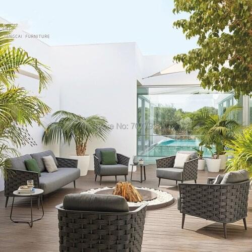 Rope outdoor garden patio corded weave sofa set living room furniture