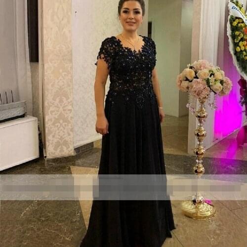 Gorgeous Women Black Plus Size Dress Party Evening Gowns Beading Long Mother Of The Bride Dress for Weddings 2020