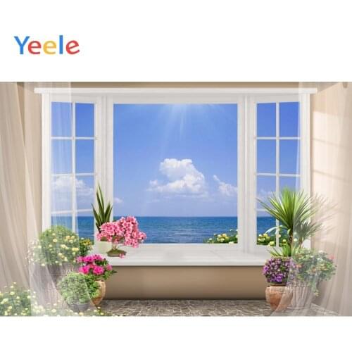 Yeele Seaside Window Curtain Flowers Baby Child Portrait Photography Backgrounds Vinyl Photographic Backdrop For Photo Studio