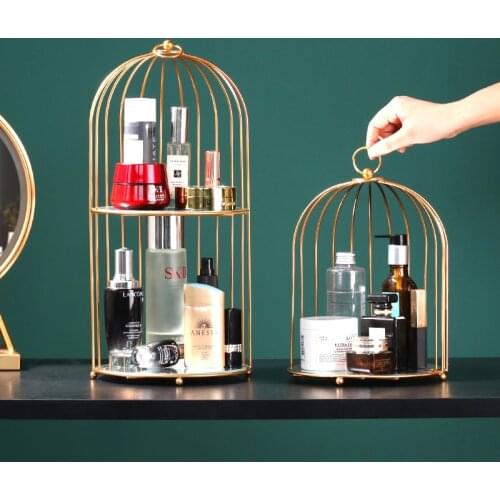 Iron Art Makeup Organizer 2 Layers Jewelry Box Cosmetic Organizer Makeup Box Lipstick Perfume Shelf Holder Bathroom Organizer