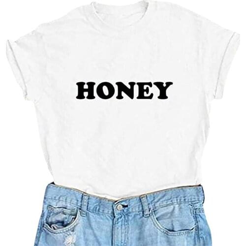 2021 Womens T-shirt Summer Hipster T shirt HONEY Letter Female Tshirt White O-neck Short Sleeve Ladies Tee Tops Plus Size 3XL