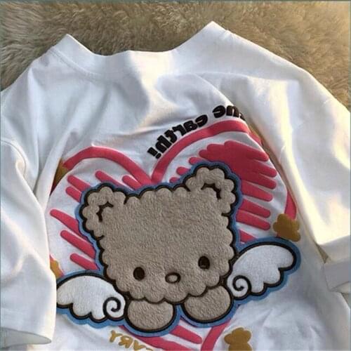 Oversized t-shirt Bear Short Sleeve T-shirt Womens Summer Loose 2021 Korean ins Fashion American Retro Versatile